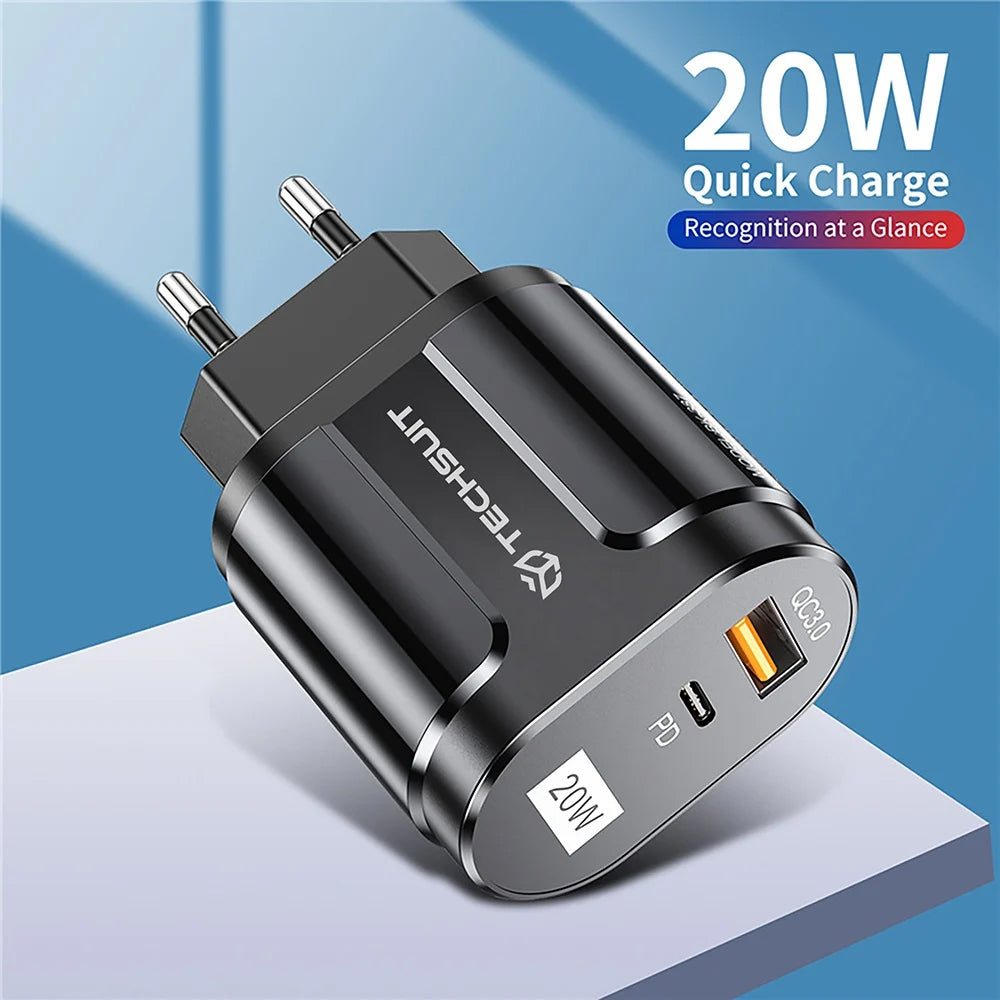 Φορτιστής Δικτύου Techsuit Premium, 20W, 3A, 1 x USB-A - 1 x USB-C, Λευκό