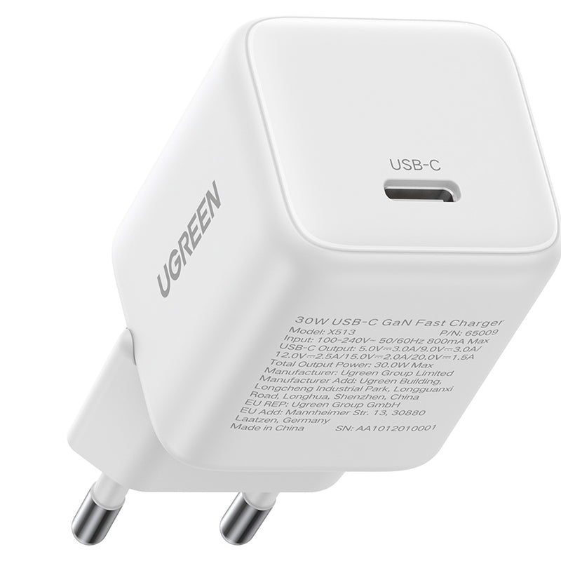 Φορτιστής Δικτύου UGREEN X513, 30W, 3A, 1 x USB-C, Λευκό