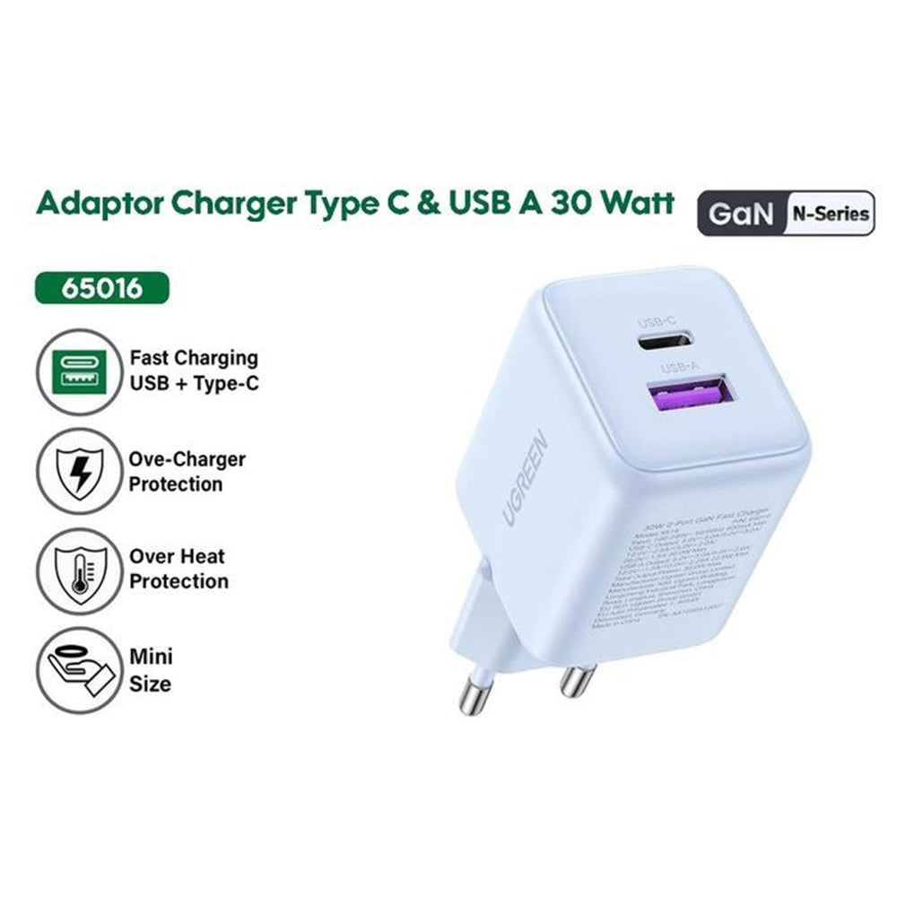 Φορτιστής Δικτύου UGREEN X516, 30W, 3A, 1 x USB-A - 1 x USB-C, Γκρι