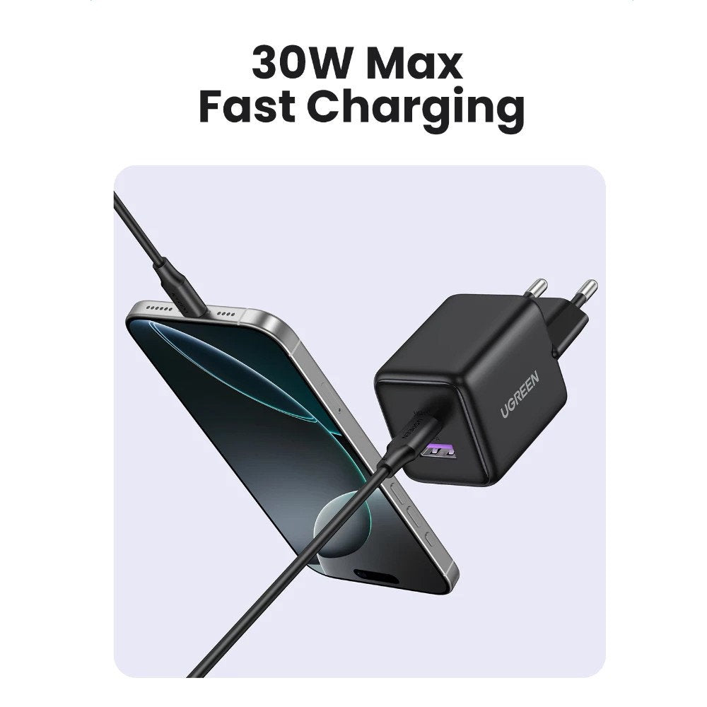 Φορτιστής Δικτύου UGREEN X516, 30W, 3A, 1 x USB-A - 1 x USB-C, Γκρι