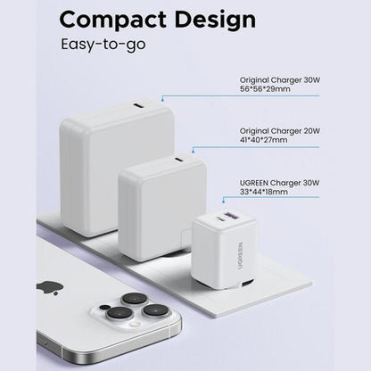 Φορτιστής Δικτύου UGREEN X516, 30W, 3A, 1 x USB-A - 1 x USB-C, Γκρι