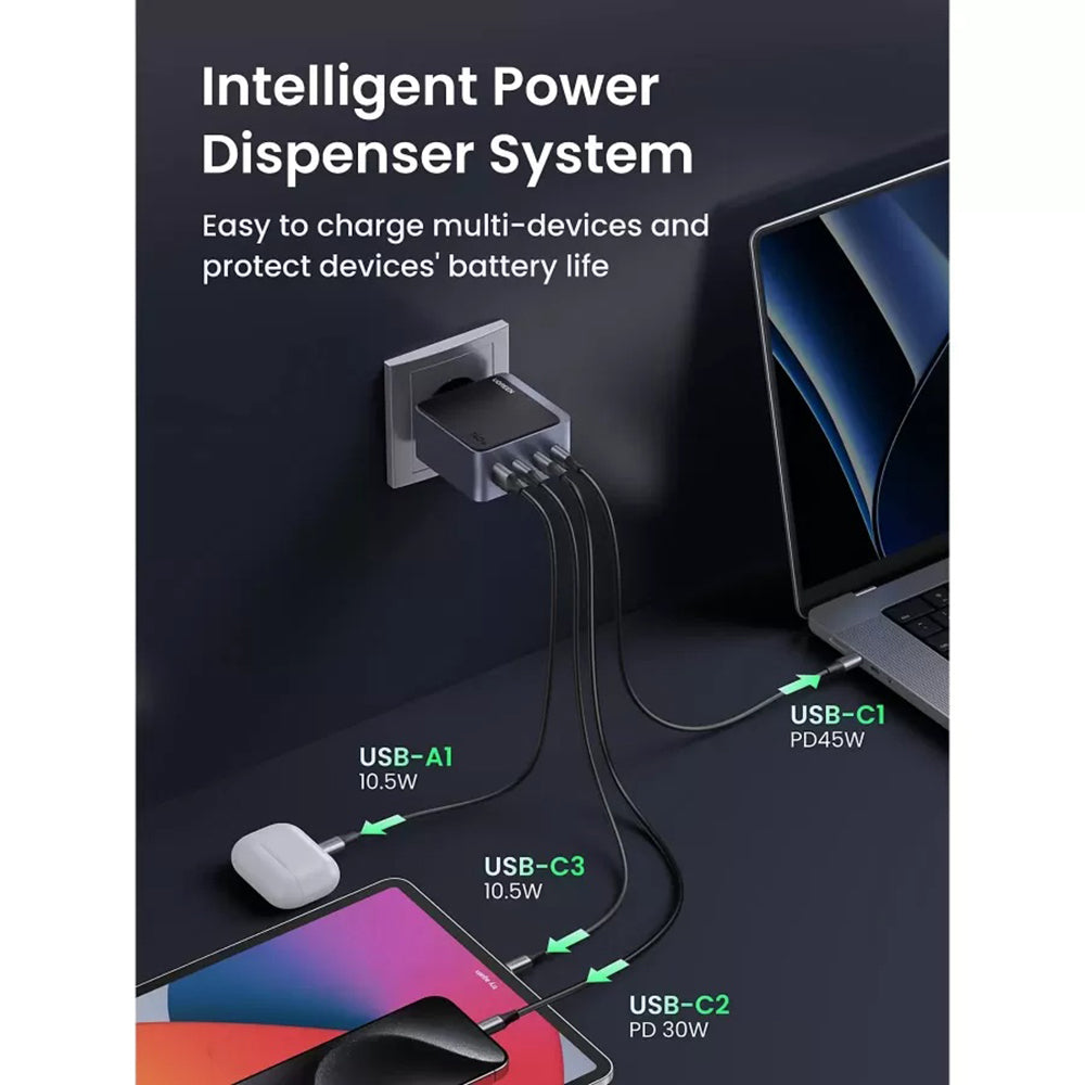 Φορτιστής Δικτύου UGREEN X570 Nexode S, 140W, 5A, 1 x USB-A - 3 x USB-C, Γκρι