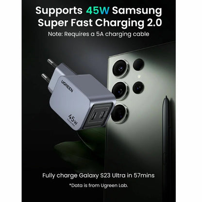 Φορτιστής δικτύου UGREEN X707 Nexode Pro, 45W, 3A, 2 x USB-C, γκρι 