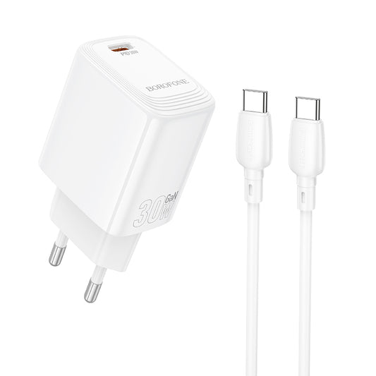 Network Charger with USB-C Cable Borofone BN28 Fuente, 30W, 3A, 1 x USB-C, White