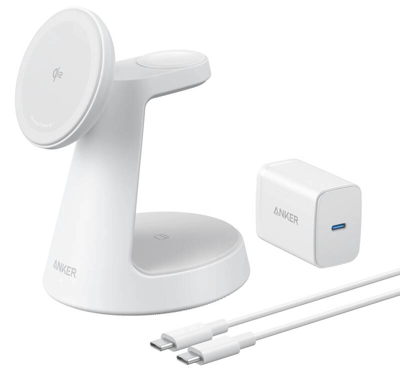 Ασύρματος Φορτιστής Δικτύου Anker MagGo 3σε1, 15W, 1.67A, Λευκός B25M4G21