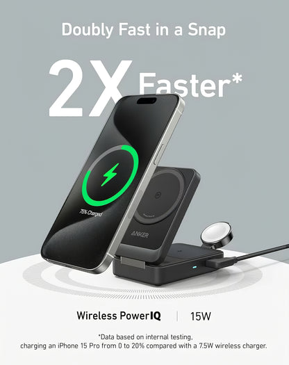 Φορτιστής Δικτύου Ασύρματος Anker MagGo 3σε1, 15W, 1.67A, Μαύρο, Ανακατασκευασμένος B2557311