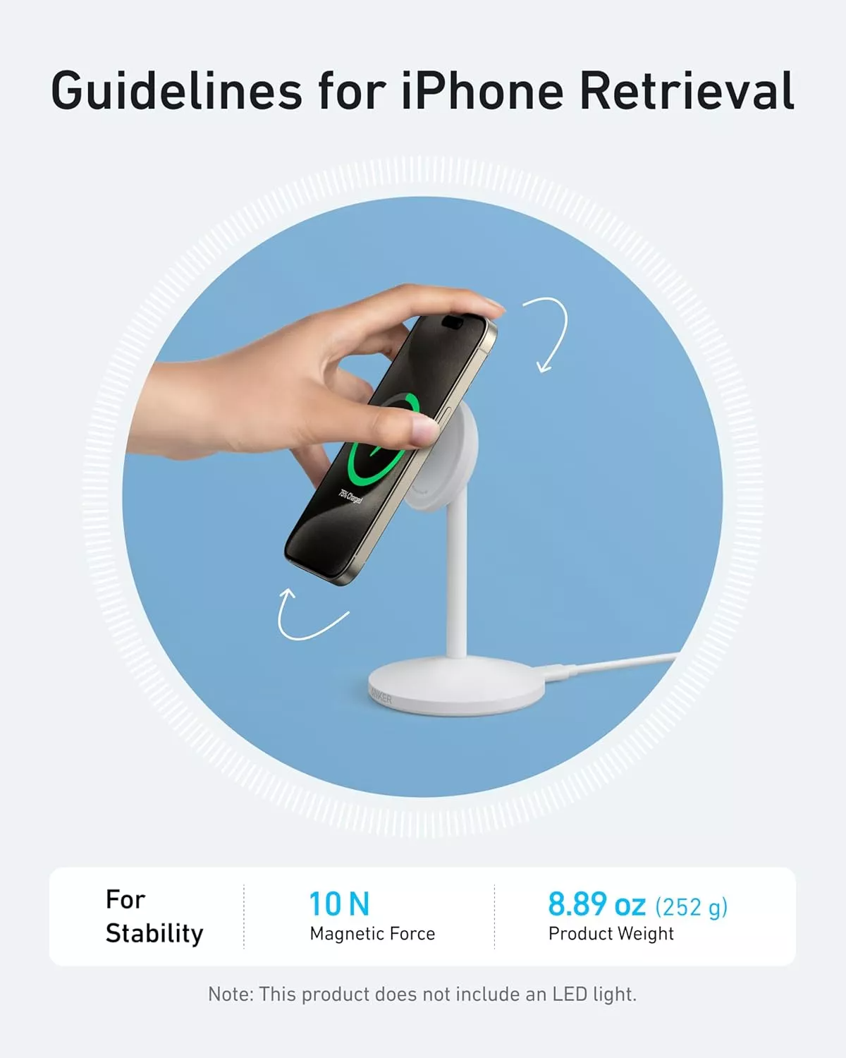 Φορτιστής Δικτύου Wireless Anker MagGo Stand, 15W, 1.67A, Λευκό A25X1H21