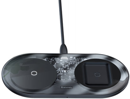 Φορτιστής Δικτύου Ασύρματος Baseus Simple 2in1, 15W, 1.67A, Διαφανής WXJK-A01