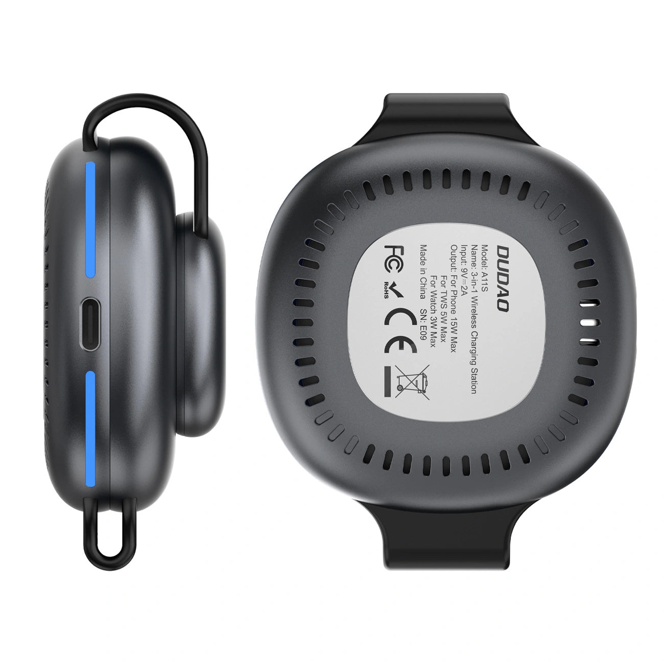 Φορτιστής Δικτύου Ασύρματος Dudao A11S 3σε1, 15W, Μαύρο