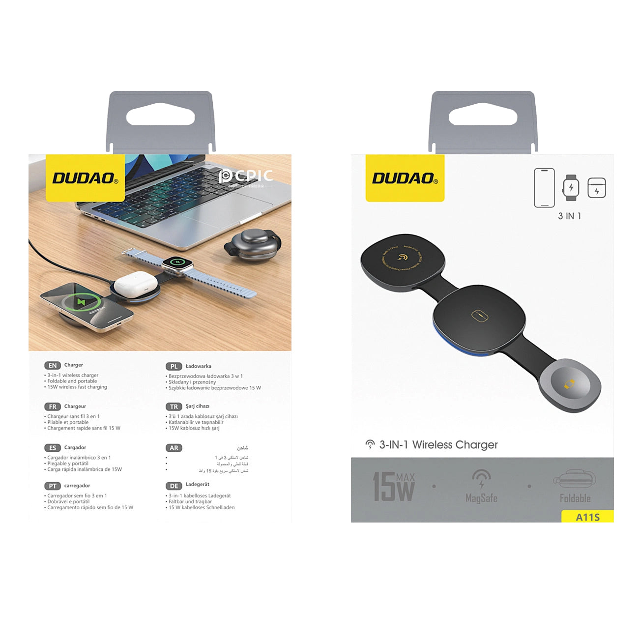 Φορτιστής Δικτύου Ασύρματος Dudao A11S 3σε1, 15W, Μαύρο