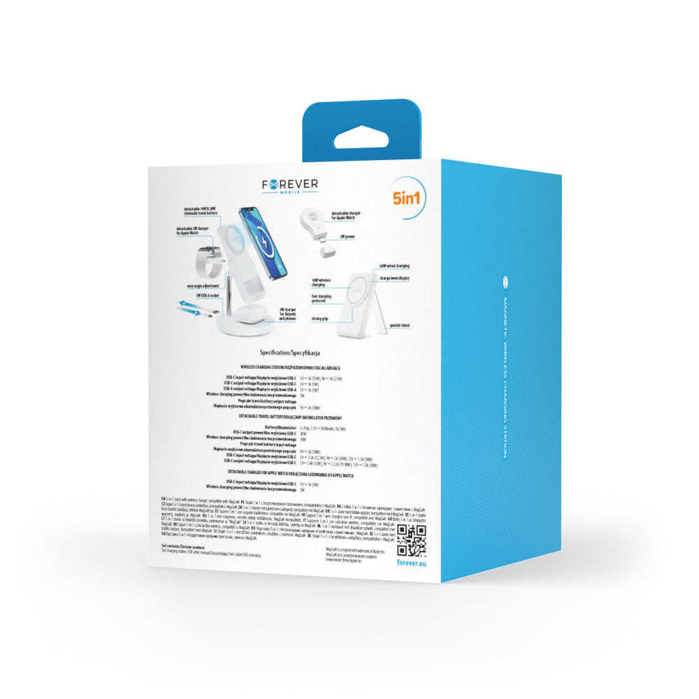 Φορτιστής Δικτύου Wireless Forever MACS-100 5in1, 20W, 3A, 1 x USB-A, Λευκό