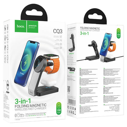 Φορτιστής Δικτύου Ασύρματος HOCO CQ3 3σε1, 15W, 1.67A, Μαύρο