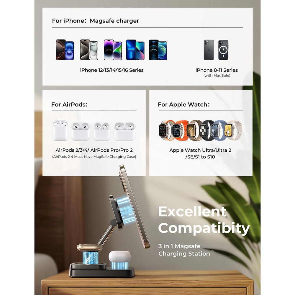 Φορτιστής Δικτύου Wireless Lisen 3in1, 15W, 1.67A, Μαύρο YL0424010003