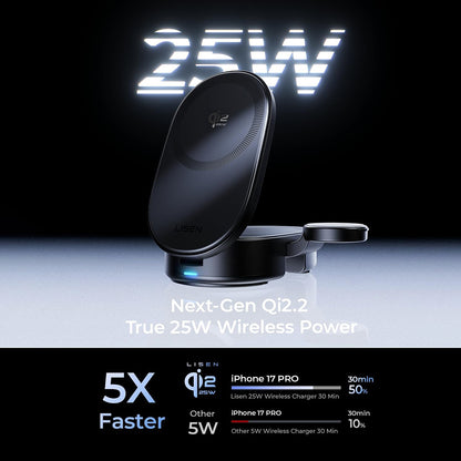 Ασύρματος Φορτιστής Δικτύου Lisen W121 3σε1, 25W, Μαύρο YL0325080017
