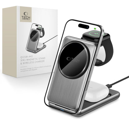 Φορτιστής Δικτύου Ασύρματος Tech-Protect A42 3σε1, 15W, 1.67A, Γκρι