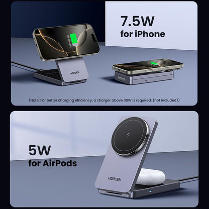 Φορτιστής Δικτύου Ασύρματος UGREEN W528 2σε1, 20W, 1.67A, Μαύρο
