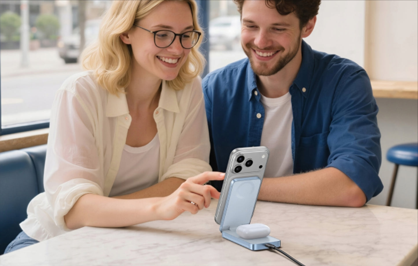 Φορτιστής Δικτύου Ασύρματος UGREEN MagFlow 2in1, 25W, Μπλε