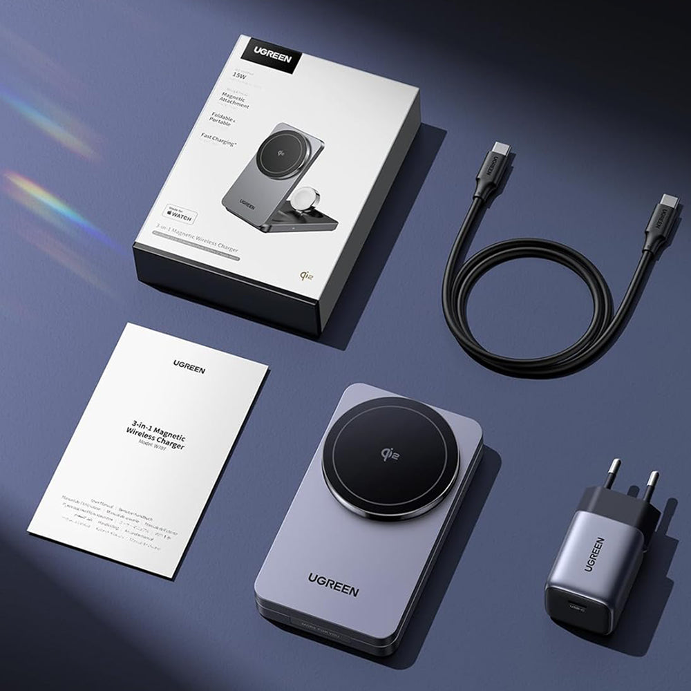 Φορτιστής Δικτύου Ασύρματος UGREEN W707 3σε1, 25W, 1.67A, Γκρι