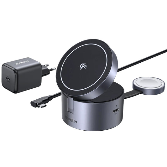 Φορτιστής Δικτύου Ασύρματος UGREEN W712 (65148) 3σε1, 25W, 1.67A, Γκρι