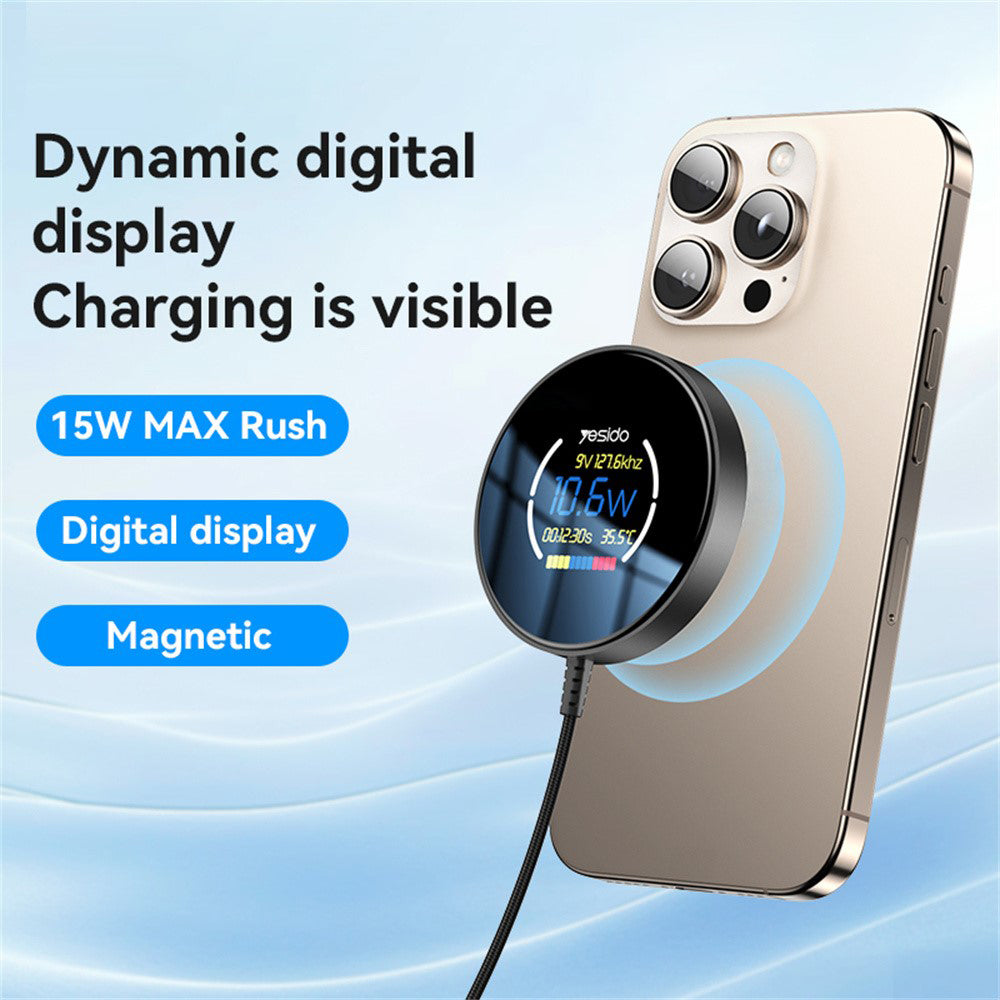 Φορτιστής Δικτύου Ασύρματος Yesido DS28 Display, 15W, 1.67A, Μαύρο