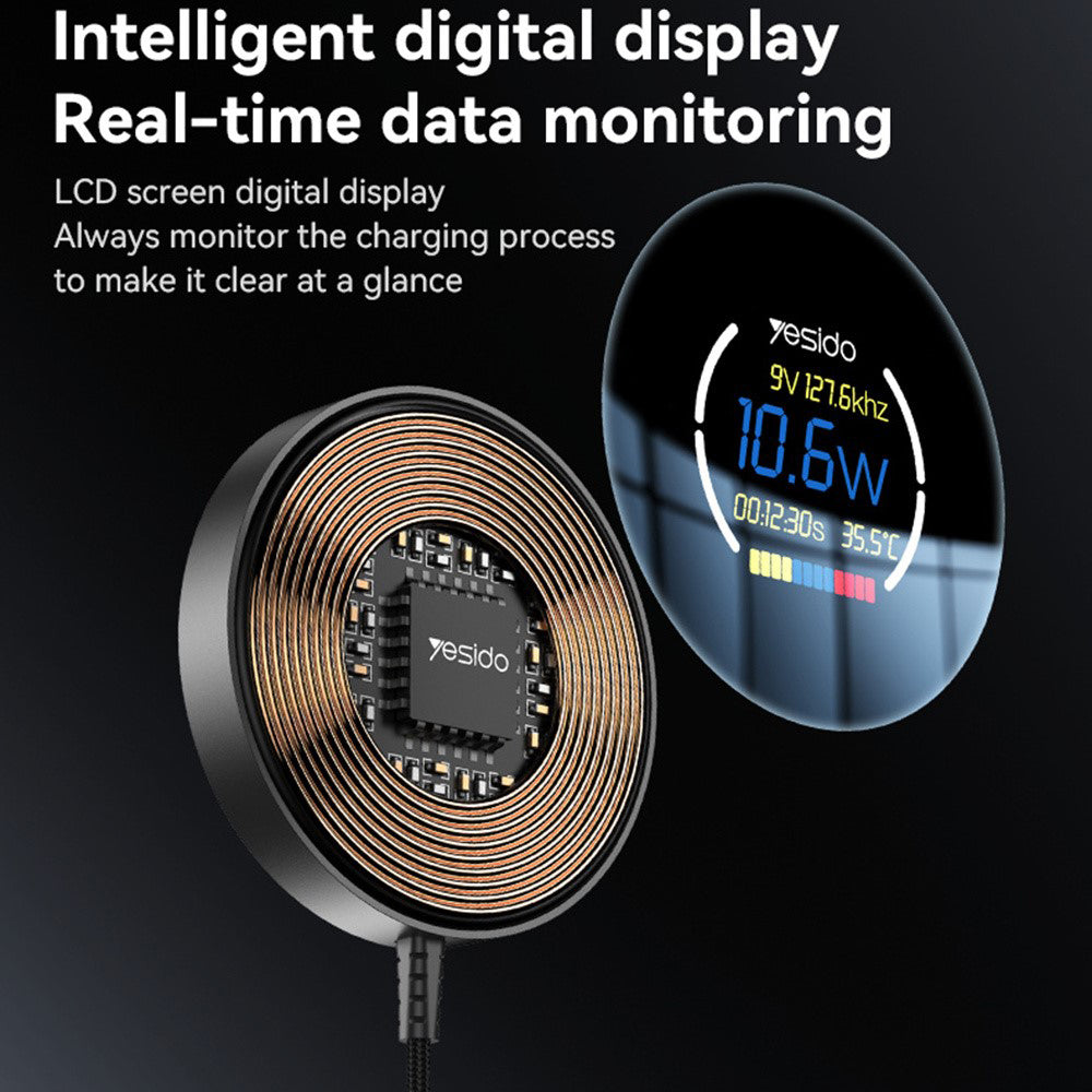 Φορτιστής Δικτύου Ασύρματος Yesido DS28 Display, 15W, 1.67A, Μαύρο