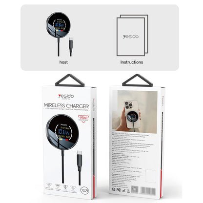 Φορτιστής Δικτύου Ασύρματος Yesido DS28 Display, 15W, 1.67A, Μαύρο