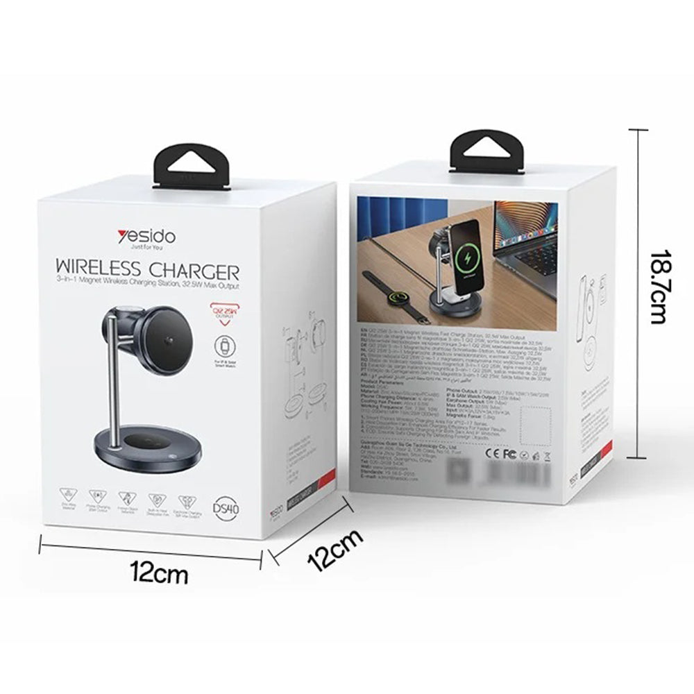 Φορτιστής Δικτύου Ασύρματος Yesido DS40 3σε1, 25W, 1.67A, Μαύρος