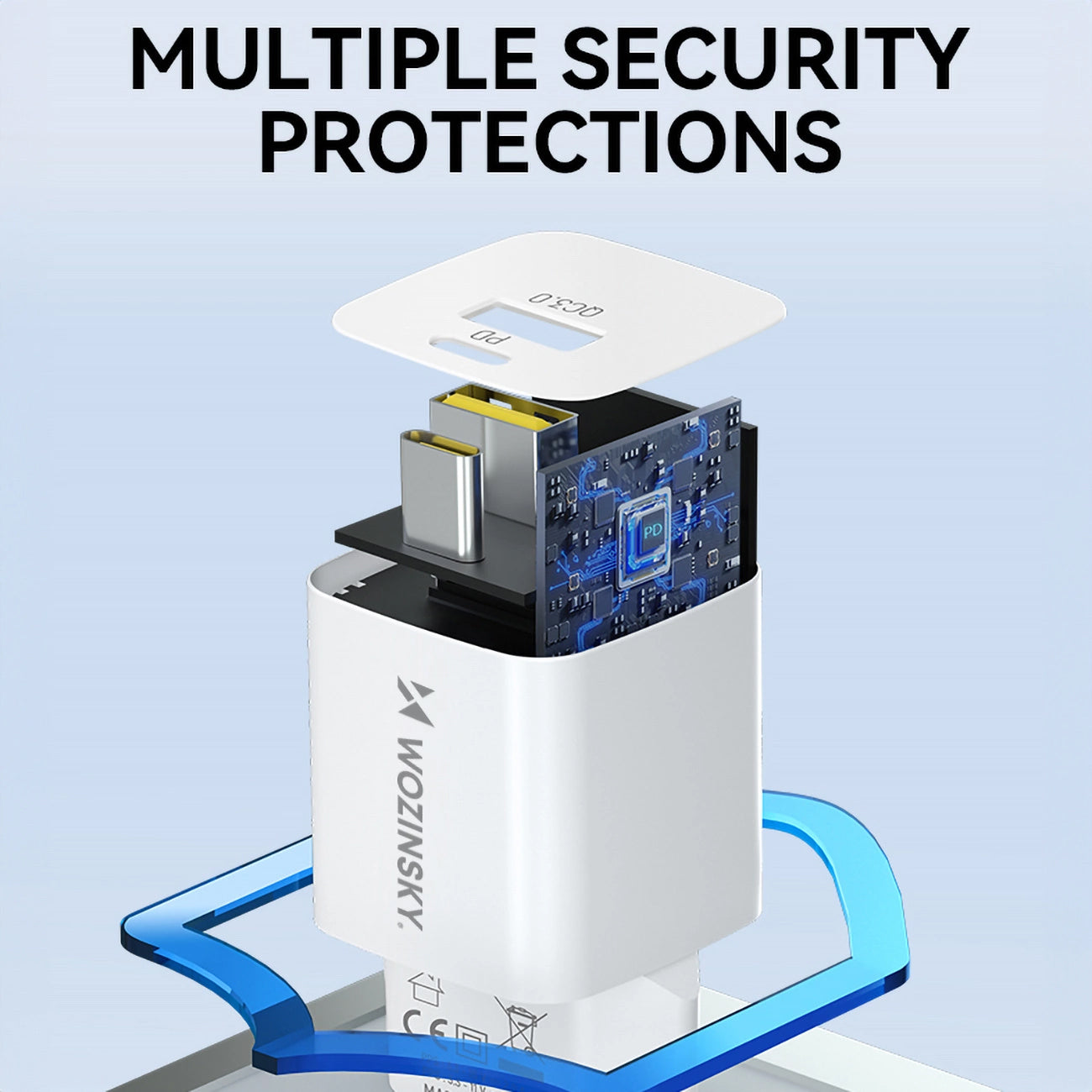 Φορτιστής Δικτύου WZK WWCEAC, 33W, 3A, 1 x USB-A - 1 x USB-C, Λευκό