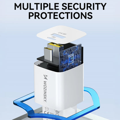 Φορτιστής Δικτύου WZK WWCEAC, 33W, 3A, 1 x USB-A - 1 x USB-C, Λευκό