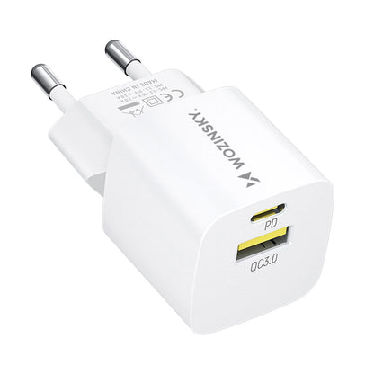 Φορτιστής Δικτύου WZK WWCEAC, 33W, 3A, 1 x USB-A - 1 x USB-C, Λευκό