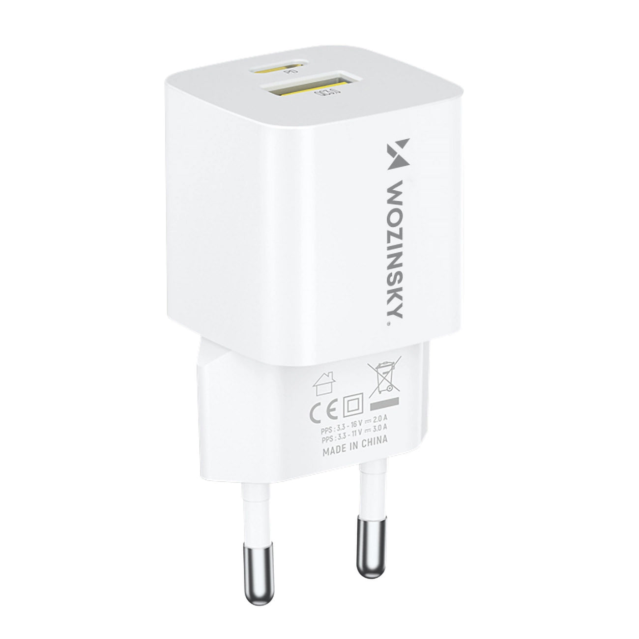 Φορτιστής Δικτύου WZK WWCEAC, 33W, 3A, 1 x USB-A - 1 x USB-C, Λευκό