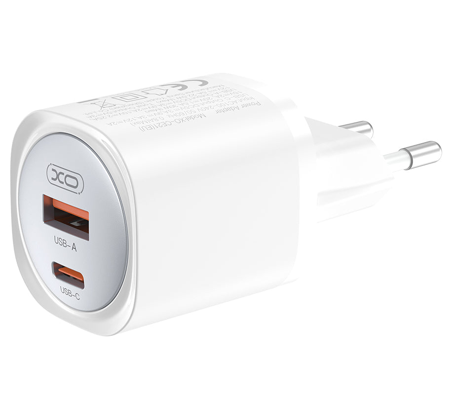 Φορτιστής Δικτύου XO Design CE21, 30W, 3A, 1 x USB-A - 1 x USB-C, Λευκό