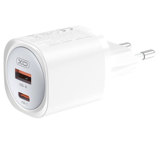 XO Design CE21 Network Charger, 30W, 3A, 1 x USB-A - 1 x USB-C, White
