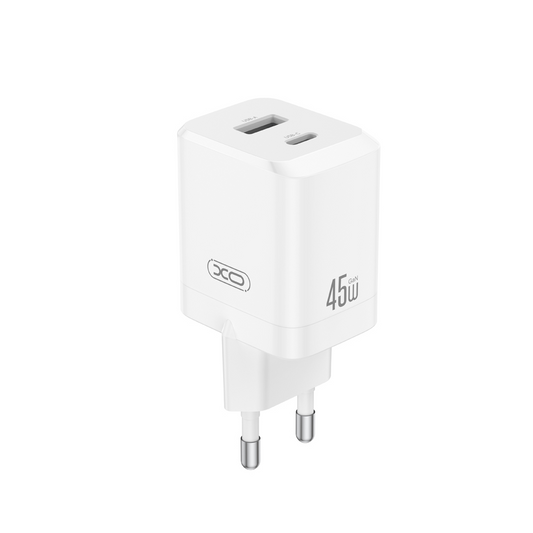 XO Design CE36 Network Charger, 45W, 3A, 1 x USB-A - 1 x USB-C, White
