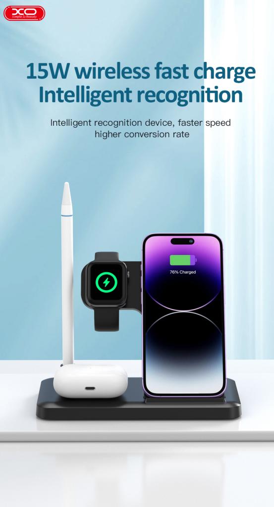 Φορτιστής Δικτύου Ασύρματος XO Design WX033 4σε1, 15W, 1.67A, Μαύρο