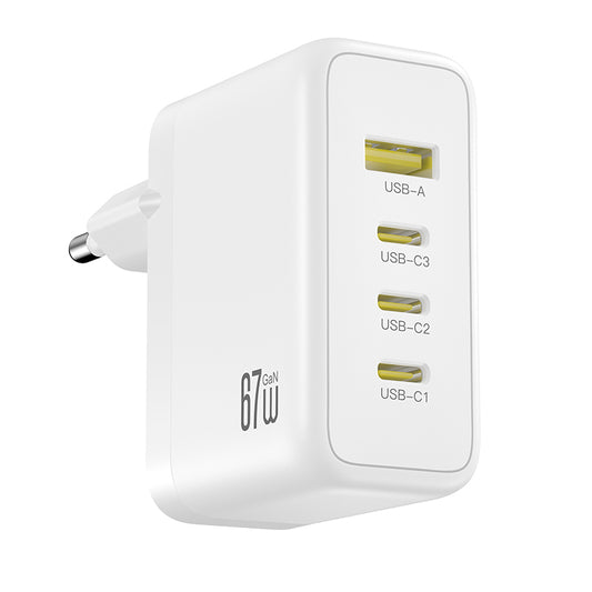 Φορτιστής Δικτύου XO Design CE39, 67W, 3A, 1 x USB-A - 3 x USB-C, Λευκό