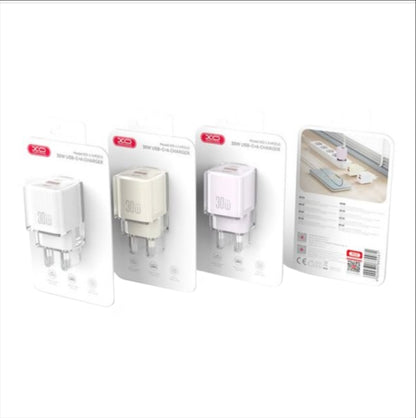 XO Design L149 Wall Charger, 30W, 3A, 1 x USB-A - 1 x USB-C, White