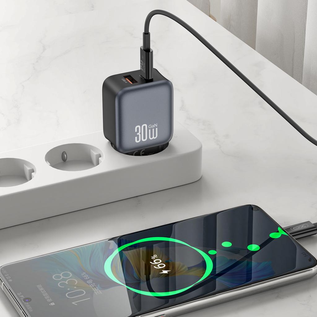 Φορτιστής Δικτύου XO Design L156, 30W, 3A, 1 x USB-A - 1 x USB-C, Μαύρο