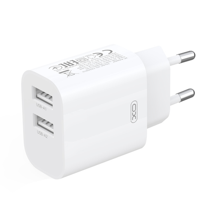 Φορτιστής δικτύου XO Design CE55, 12W, 2.4A, 2 x USB-A, Λευκός