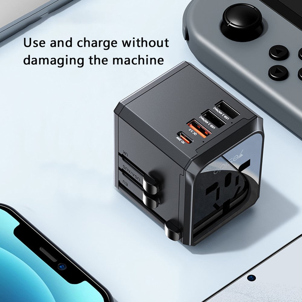 Yesido MC24 Travel Network Charger, 20W, 3A, 3 x USB-A - 1 x USB-C, Black