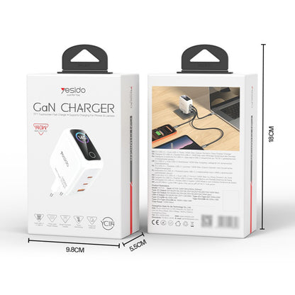 Yesido YC114 Network Charger Display, 140W, 5A, 1 x USB-A - 2 x USB-C, White