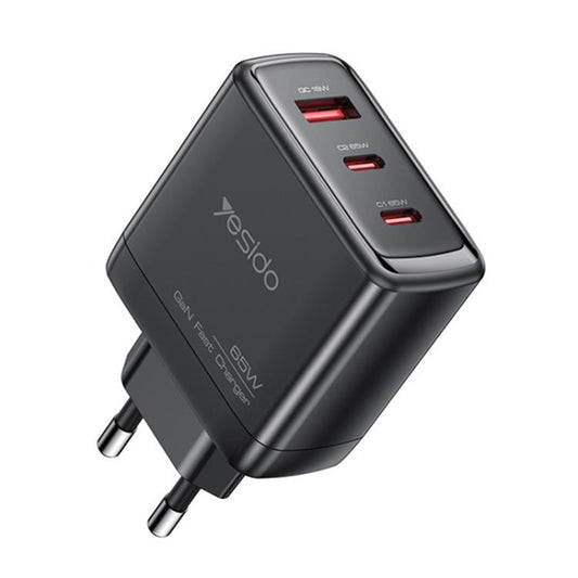 Φορτιστής Δικτύου Yesido YC144, 65W, 3.25A, 1 x USB-A - 2 x USB-C, Μαύρο