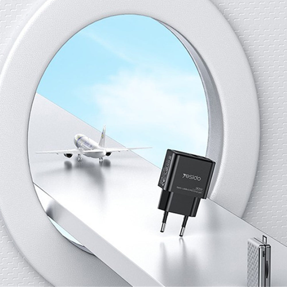 Φορτιστής Δικτύου Yesido YC64, 30W, 3A, 1 x USB-A - 1 x USB-C, Μαύρο