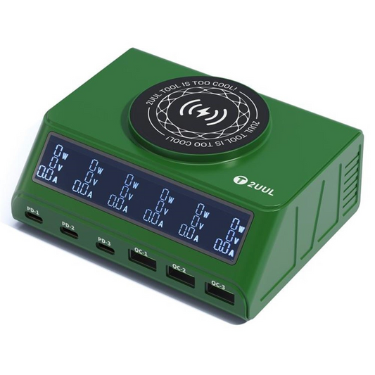 Φορτιστής Σταθμός 2UUL PC11 QI, 110W, 3A, 3 x USB-A - 3 x USB-C, Πράσινο