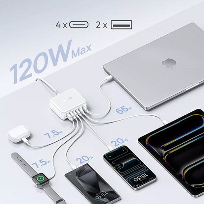 Φορτιστής Σταθμός Baseus EnerFill FH21, 120W, 2 x USB-A - 4 x USB-C, Λευκός E0120T01