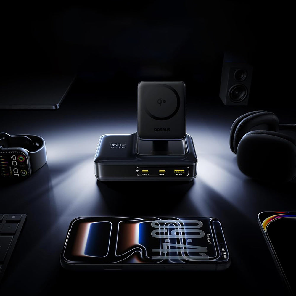 Φορτιστής Σταθμός Baseus Nomos NH21 QI 5in1, 160W, 5A, 1 x USB-A - 2 x USB-C, Μαύρο E0121700