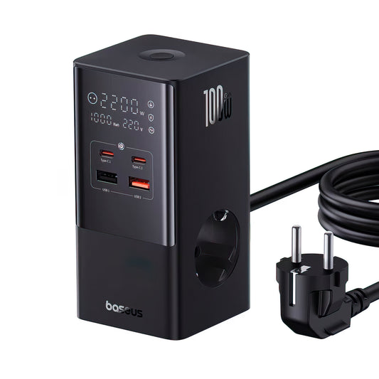 Φορτιστής Βάσης Baseus PowerCombo Tower, 100W, 5A, 2 x Schuko - 2 x USB-A - 2 x USB-C, Μαύρο E00023609113-00