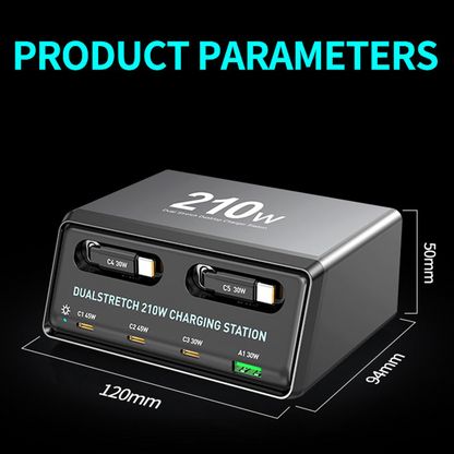 Φορτιστής Σταθμός με Καλώδιο USB-C OEM WLX-60E, 210W, 3A, 1 x USB-A - 3 x USB-C, Γκρι