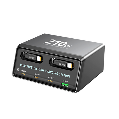 Φορτιστής Σταθμός με Καλώδιο USB-C OEM WLX-60E, 210W, 3A, 1 x USB-A - 3 x USB-C, Γκρι