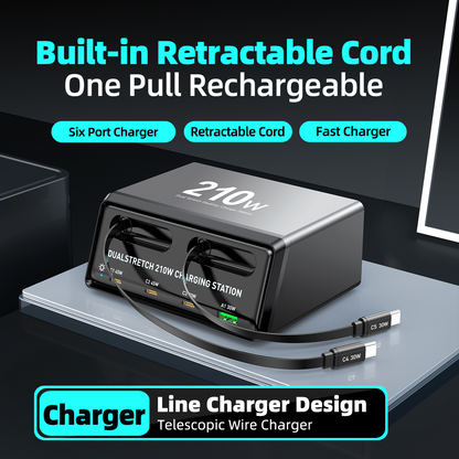 Φορτιστής Σταθμός με Καλώδιο USB-C OEM WLX-60E, 210W, 3A, 1 x USB-A - 3 x USB-C, Γκρι